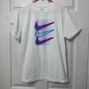 The Nike Tee Women Small T-Shirt White Multicolor Swoosh Graphic Short Sleeve